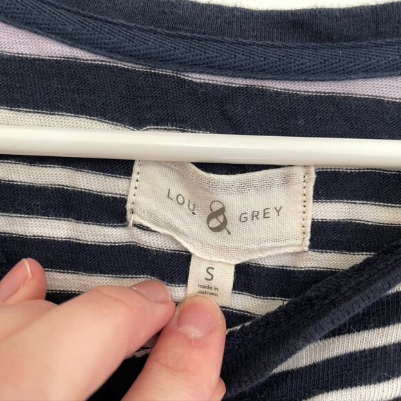 LOU GREY ANN TAYLOR LOFT Stripe Cuffed Tee Dress Navy Blue Multi 100% Cotton S - Picture 6 of 13